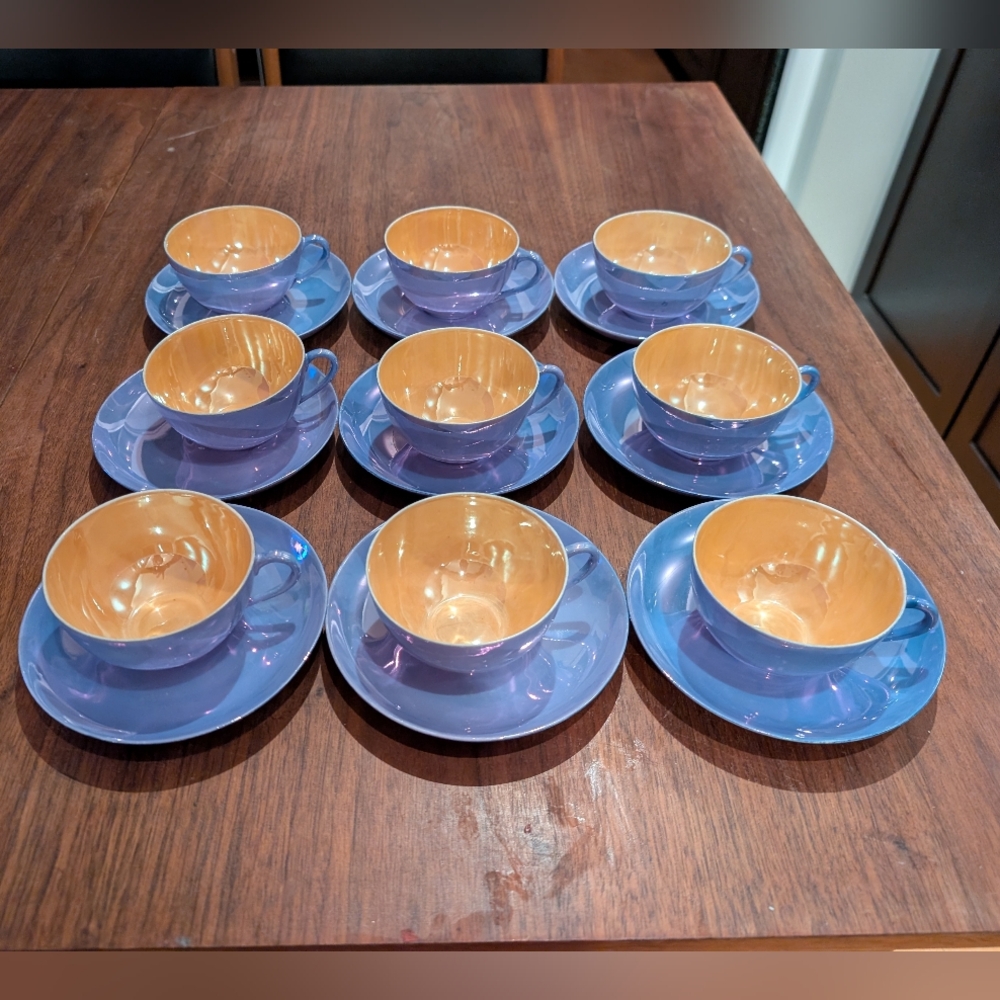 Vintage Meito China Tea Cups & Saucers – Set of 9 – Hand Painted – Made in Japan